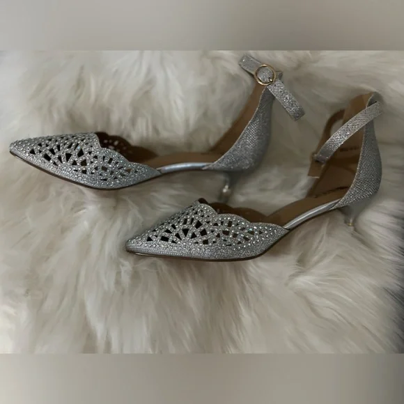 Silver sequins ankle strap kitten heels - Picture 4 of 6